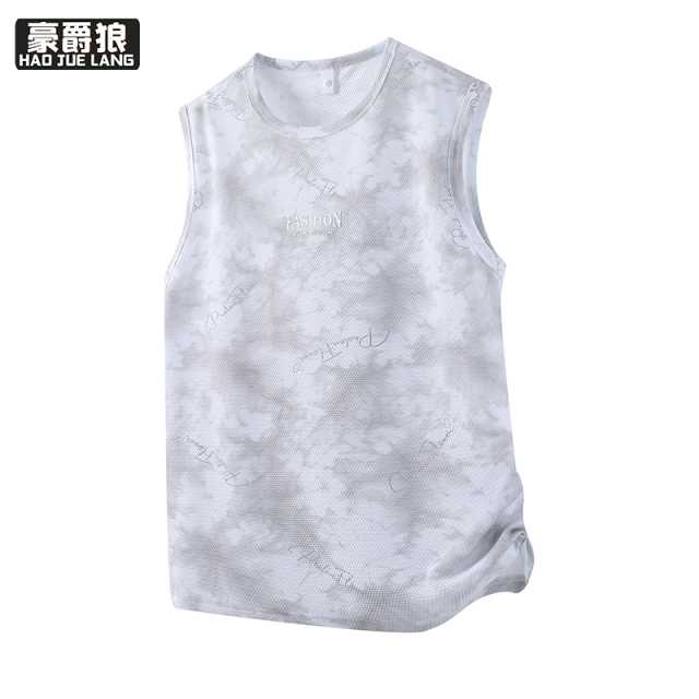 13461784.男士宽肩背心夏季冰丝凉爽无袖运动汗衫潮流休闲夏天薄款外穿坎肩