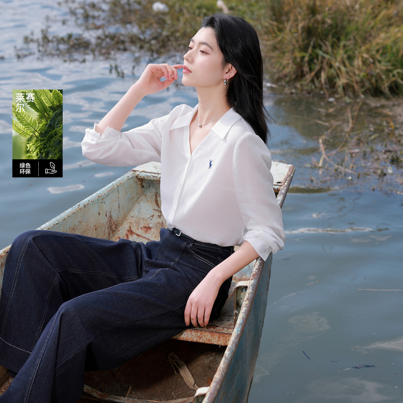 13457884.【莱赛尔亚麻】三彩若潮大码女装2026春季新款刺绣白衬衫宽松胖MM