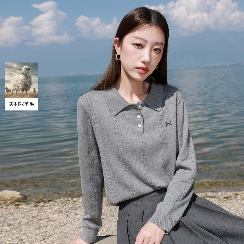 13457425.三彩若潮大码女装2026春季新款高智风绞花针织衫长袖套头上衣胖MM
