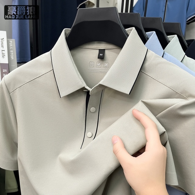 13461820.冰丝短袖t恤男装夏季薄款时尚休闲高级感翻领polo衫宽松半袖上衣