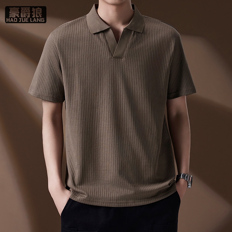 13461888.男士短袖Polo衫夏季新款纯色暗纹凉感翻领T恤中青年休闲百搭上衣