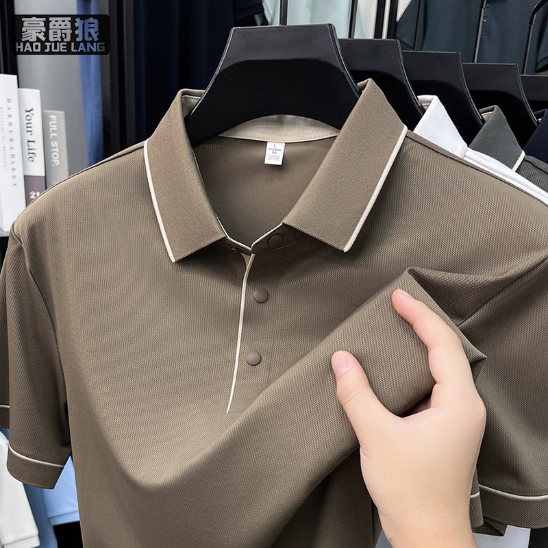 13461789.夏季新款轻奢翻领短袖POLO衫男士商务休闲薄凉感锦氨弹力爸爸装