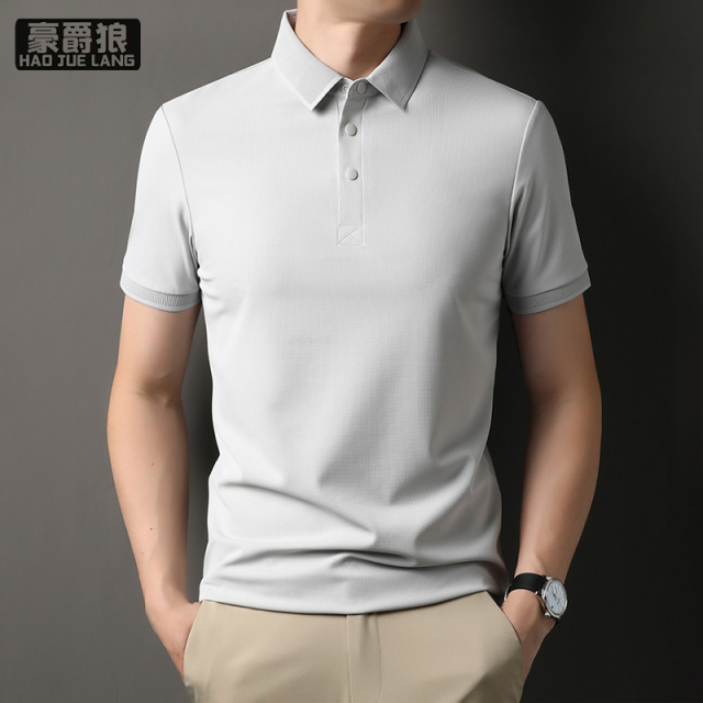 13461832.华夫格冰丝短袖t恤男薄款时尚高级感商务休闲宽松翻领polo衫上衣