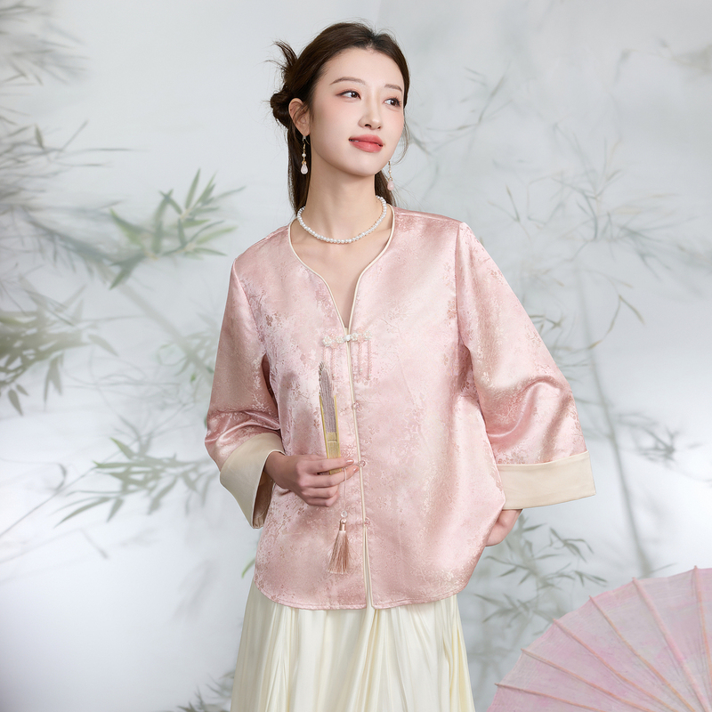 13455359.三彩若潮大码女装2026春季新款国风提花外套上衣盘扣宽松胖MM