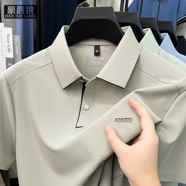 13461815.爸爸装翻领短袖Polo衫男士冰丝薄款夏季凉感免烫抗皱半袖t恤衫男