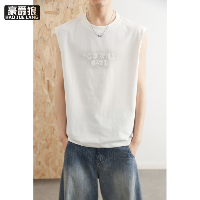 13461861.夏季凉感无袖背心男士新款宽松休闲薄款字母印花运动T恤上衣