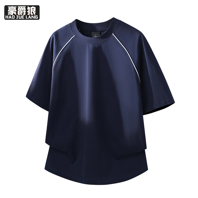 13461857.拼接设计感简约纯棉短袖t恤男女同款夏季新款宽松薄款半袖上衣