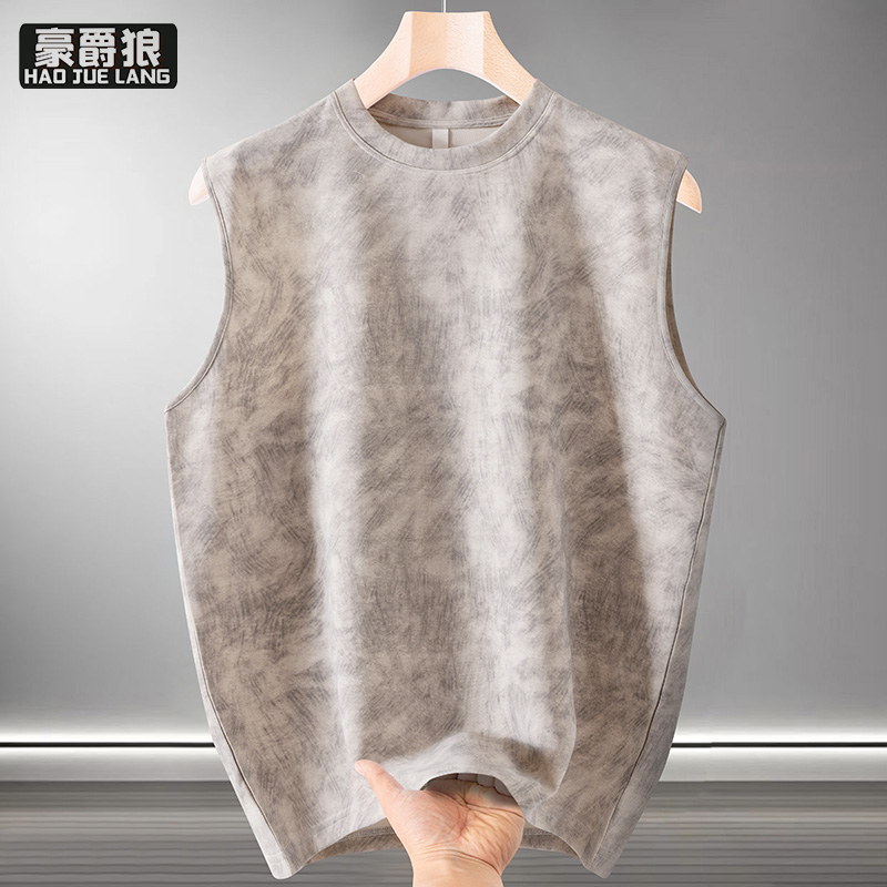 13461848.夏季新款圆领套头扎染背心男士青少年学生修身薄款透气上衣T恤