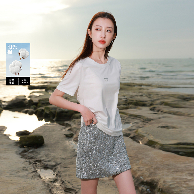 13458501.三彩若潮大码女装2026夏季新款圆领小白T恤短袖显瘦爱心胖MM
