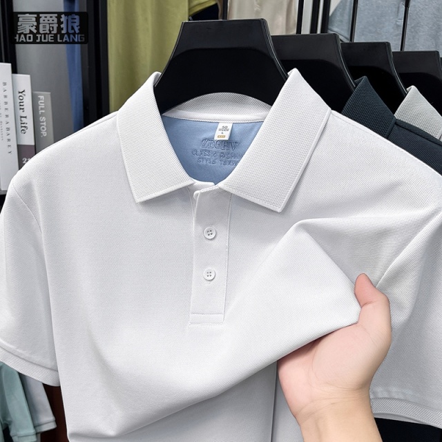 13461792.高端桑蚕丝短袖T恤男士夏季翻领商务休闲凉感冰丝POLO衫