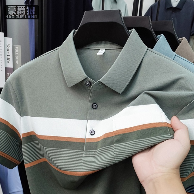 13461827.男款短袖翻领POLO衫商务休闲爸爸装T恤撞色透气半袖打底衫