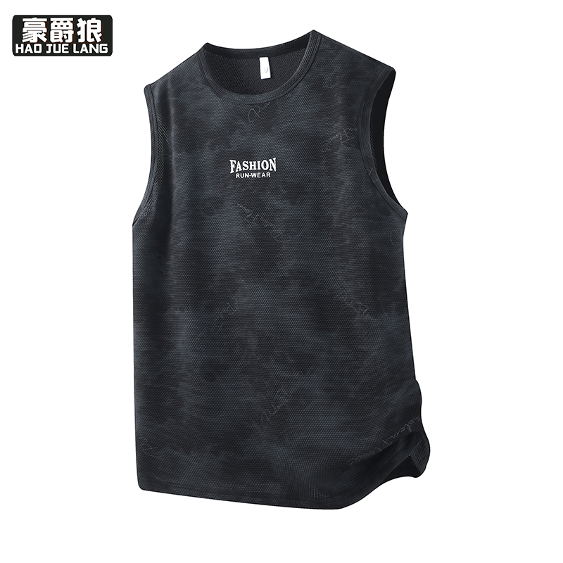 13461784.男士宽肩背心夏季冰丝凉爽无袖运动汗衫潮流休闲夏天薄款外穿坎肩