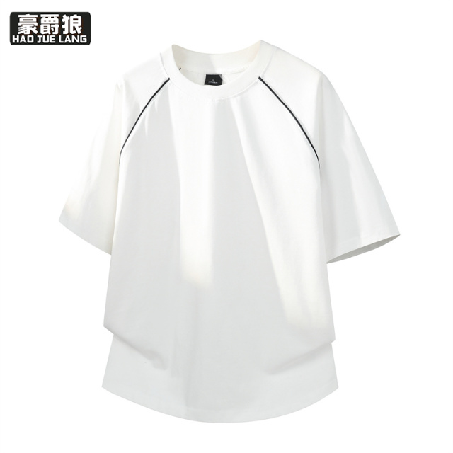 13461857.拼接设计感简约纯棉短袖t恤男女同款夏季新款宽松薄款半袖上衣