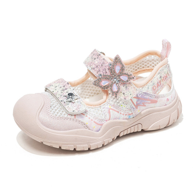 13463599.达芙妮女童鞋夏季2026新款儿童运动凉鞋女包头网面童鞋软底防滑