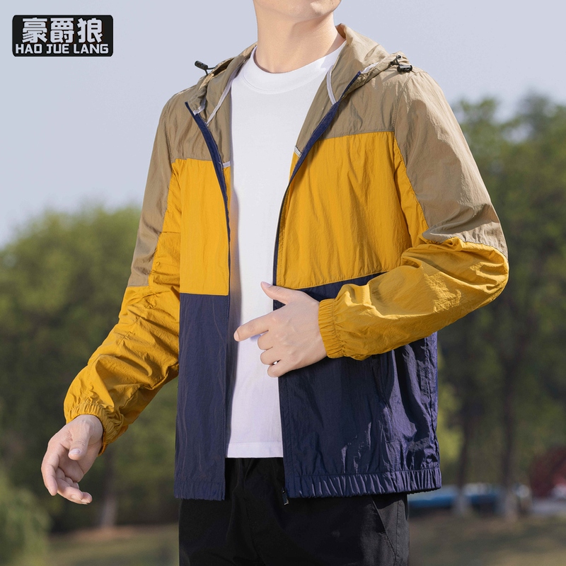 13469962.夏季薄款防晒男士户外钓鱼轻薄透气休闲防紫外线连帽运动风防晒衣