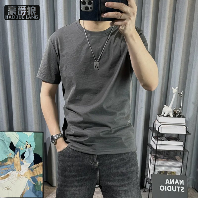13469896.夏季新款冰丝麻短袖T恤男士纯色棉麻半袖上衣轻薄休闲半袖t