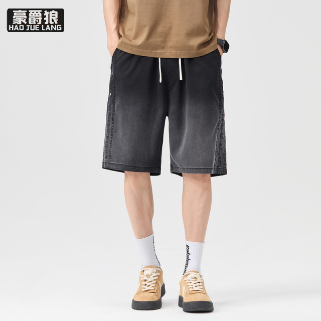 13469940.天丝莱赛尔薄款牛仔短裤男士舒适夏季新款宽松休闲渐变凉感裤子男