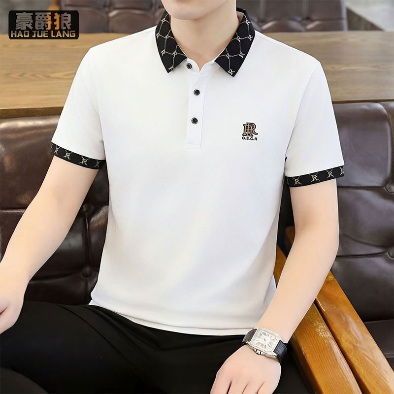13469899.高端polo男士痞帅衬衫纯棉翻领t恤短袖修身韩版潮流帅气夏装体恤