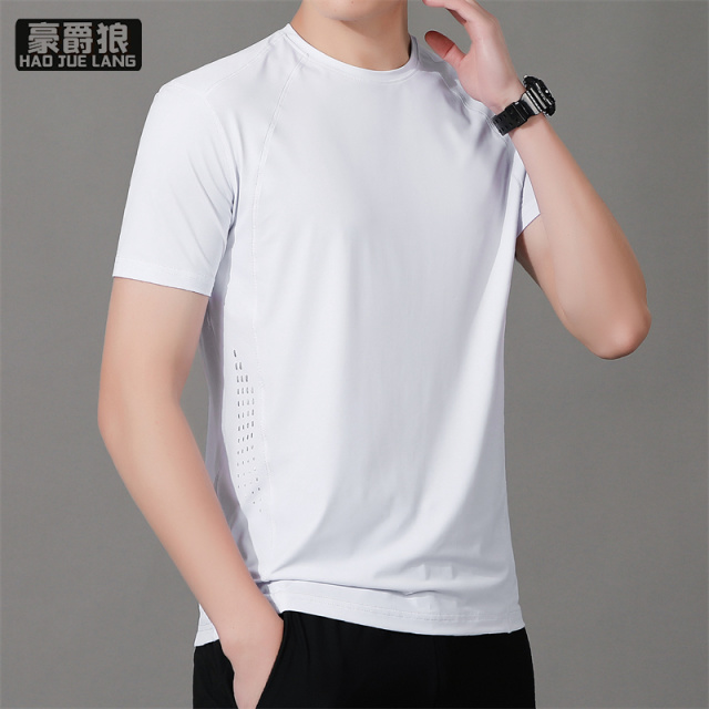 13469976.冰丝短袖t恤男夏季薄款圆领运动弹力休闲T恤宽松百搭半袖潮流上衣