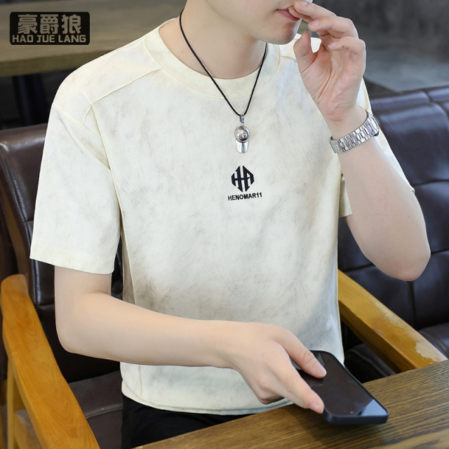 13469927.短袖t恤男夏季冰丝透气青年圆领休闲体恤衫男装潮流百搭半袖上衣