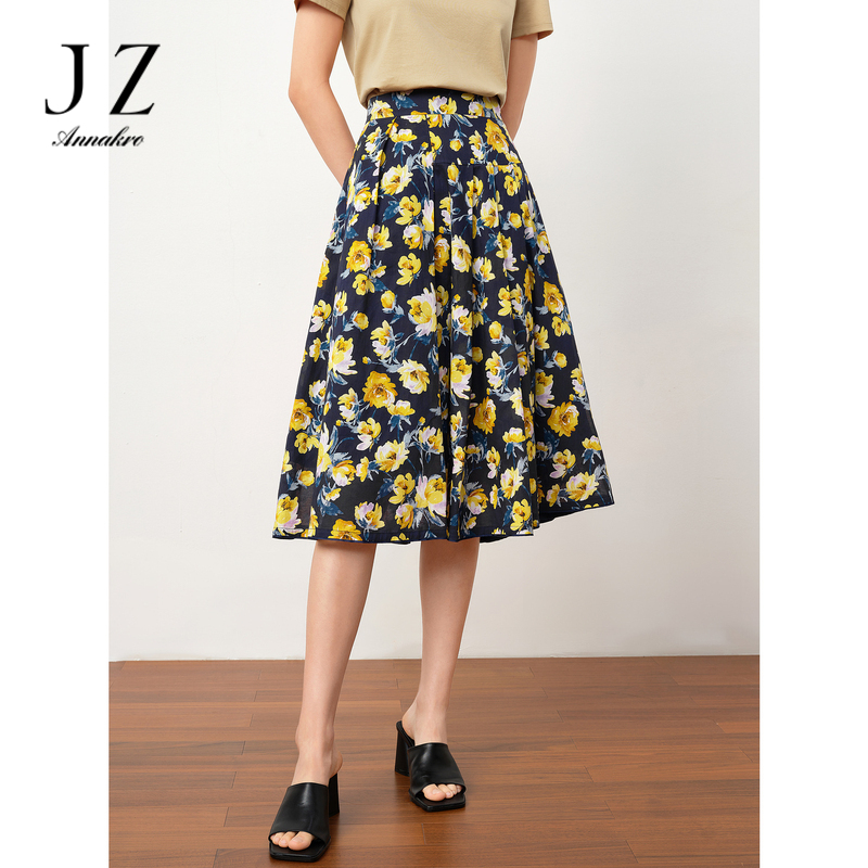 13473224.JZ玖姿商场同款轻熟风花卉印花压褶半身裙女夏新款JWDX20113