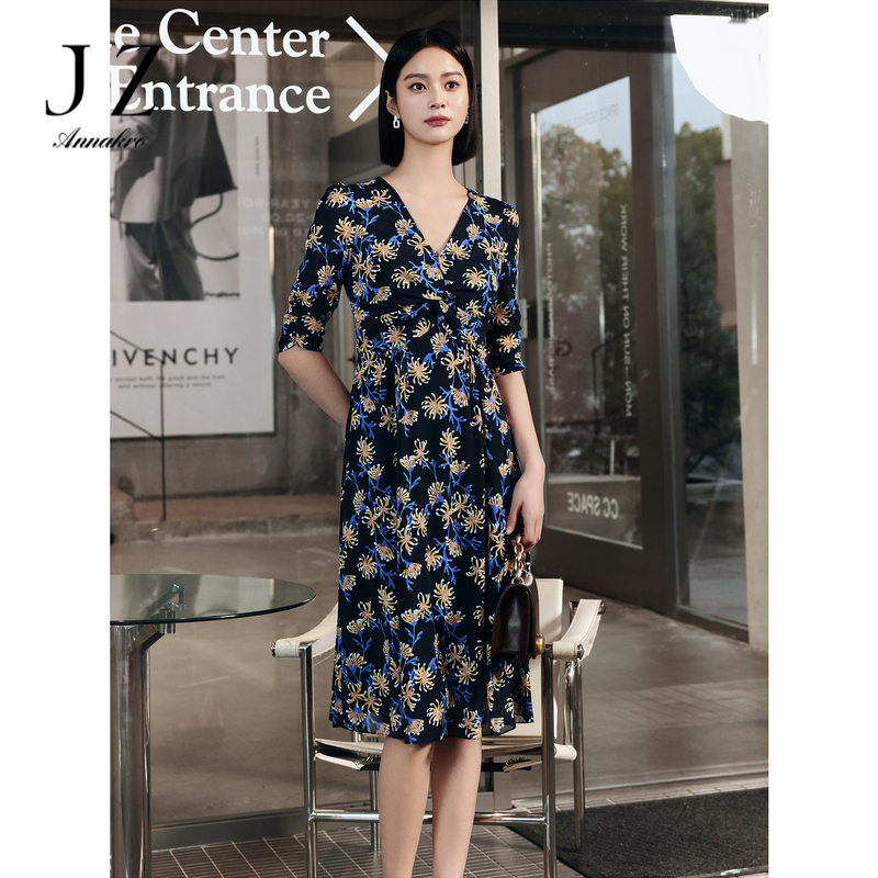 13471286.商场同款JZ玖姿优雅轻熟花卉收腰连衣裙女装夏新款JWEX50048
