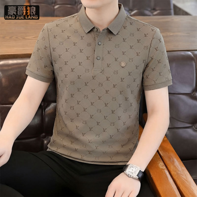 13469903.新款棉质Polo衫短袖男士t恤宽松时尚夏季翻领印花半袖男青年上衣