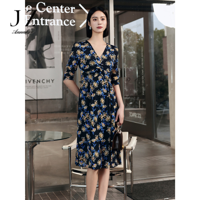13471286.商场同款JZ玖姿优雅轻熟花卉收腰连衣裙女装夏新款JWEX50048