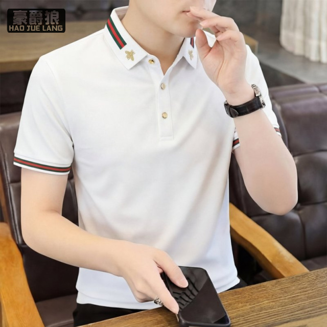 13469873.夏季新款polo衫男士潮流百搭高档休闲翻领短袖t恤男冰丝有领半袖