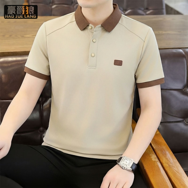 13469910.简约潮流拼接撞色男士短袖polo衫舒适新款夏季透气休闲翻领t恤男