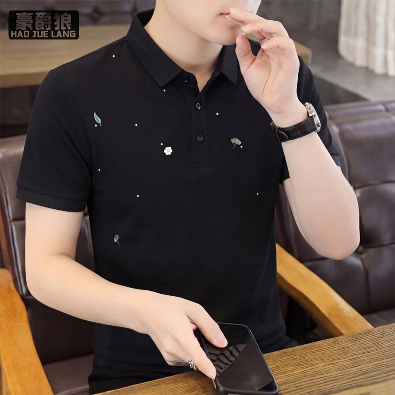 13469963.冰丝polo衫短袖男夏季时尚新款休闲潮流百搭男士刺绣翻领通勤T恤