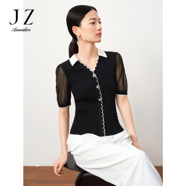 13473295.JZ玖姿商场同款法式复古优雅针织短袖上衣夏季新款JWDX31231