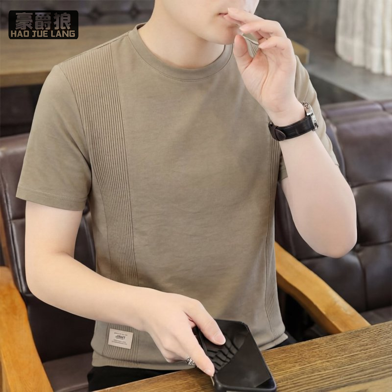 13469923.短袖T恤男圆领纯色简约设计感男装潮流时尚舒适新款夏季半袖体恤