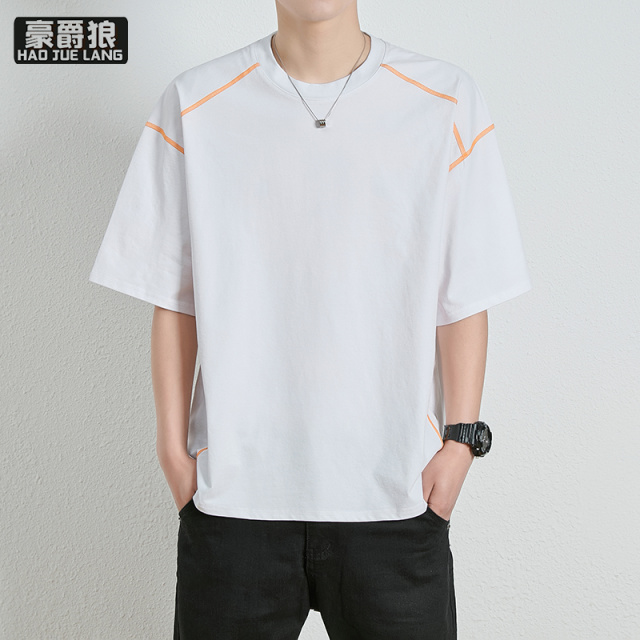 13469953.夏季新款粉色速干短袖T恤男圆领休闲薄款明线设计简约打底衫