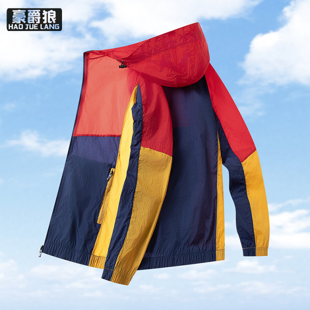 13469960.男士薄款防晒服夏季外套防晒衣男女超轻薄防紫外线拼接撞色外套夏