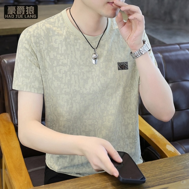 13469942.潮牌时尚短袖T恤男士舒适新款休闲冰丝体恤夏季薄款上衣