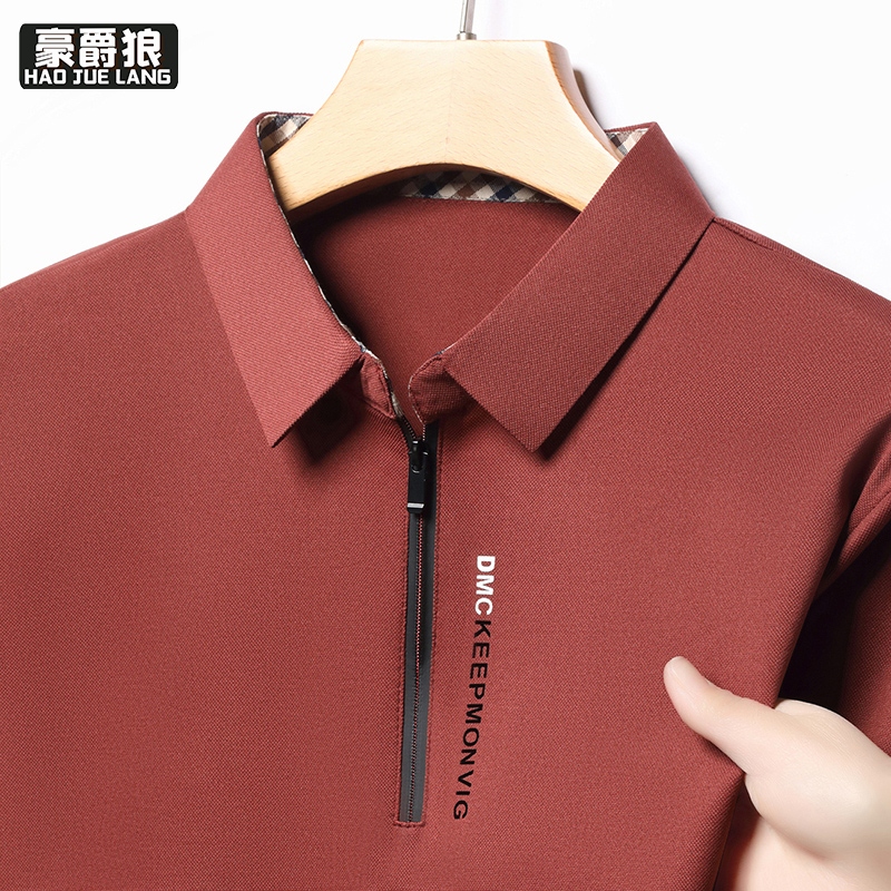 13469978.男士长袖T恤春秋季翻领半拉链上衣薄款打底衫中老年爸爸装
