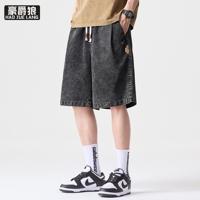 13469968.凉感天丝牛仔短裤男士夏季薄款宽松休闲五分中裤抽绳松紧腰微弹