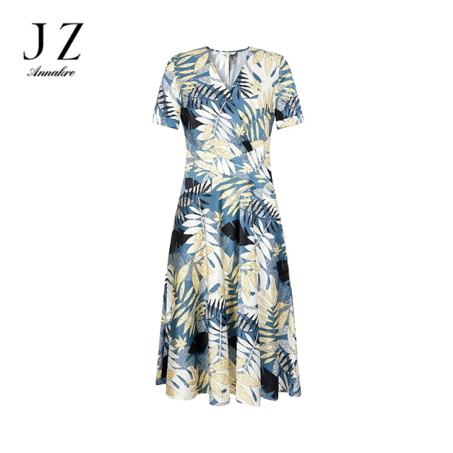13471418.JUZUI玖姿通勤植物印花桑蚕丝连衣裙女夏季新款JWDX50069