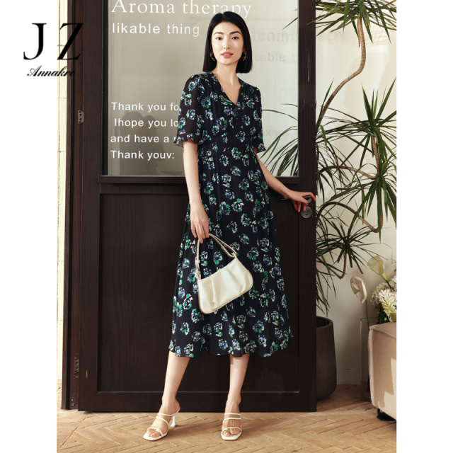 13471235.商场同款JZ玖姿优雅淑女花卉收腰连衣裙夏季新款JWEX50022
