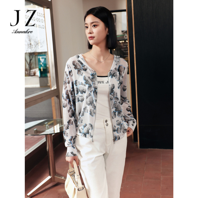 13473252.商场同款JZ玖姿假日轻户外印花针织衫女装夏季新款JZEX30601