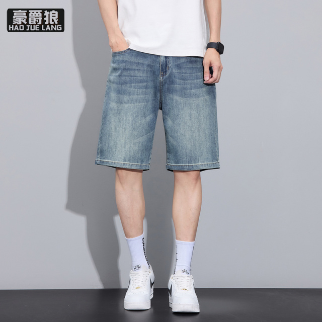 13469904.冰丝牛仔短裤男士夏季薄款时尚新款宽松直筒潮牌舒适休闲五分中裤