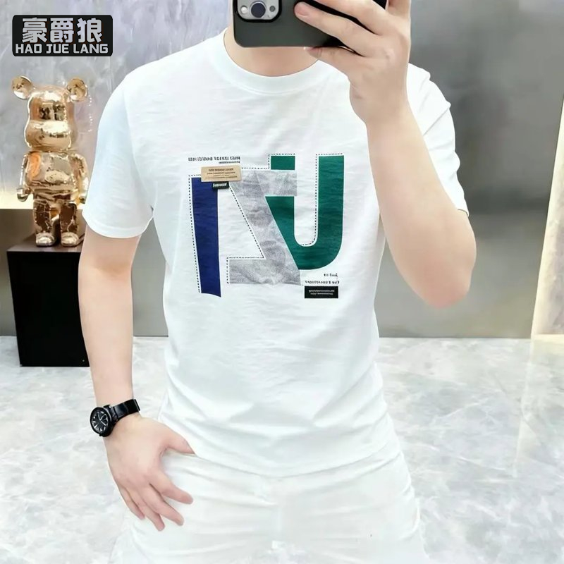 13469894.新款高端短袖T恤男士夏季时尚百搭圆领半袖男体恤衫男装潮牌