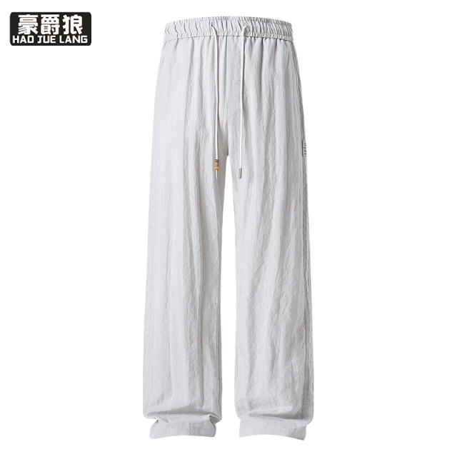 13469890.天丝亚麻休闲裤男士夏季薄款透气宽松直筒垂感冰丝长裤子男裤