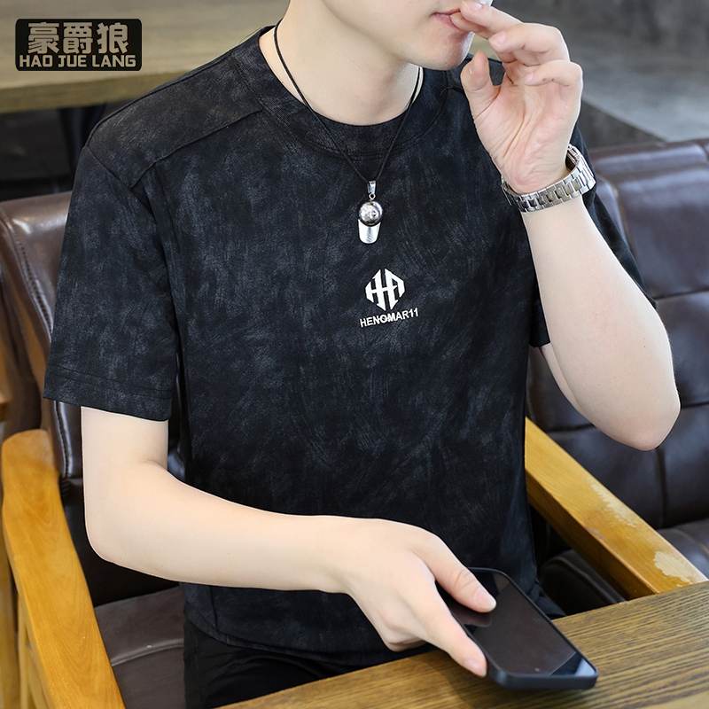 13469927.短袖t恤男夏季冰丝透气青年圆领休闲体恤衫男装潮流百搭半袖上衣