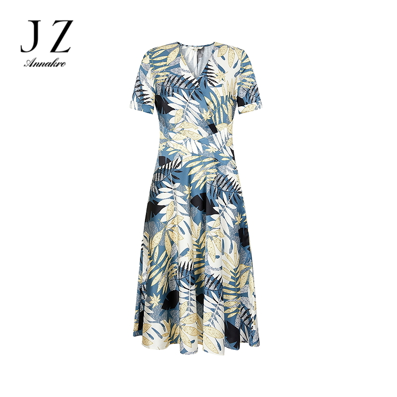 13471418.JUZUI玖姿通勤植物印花桑蚕丝连衣裙女夏季新款JWDX50069