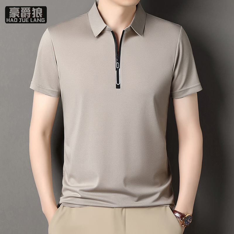 13469971.新品高端POLO衫男装潮流T恤夏季潮流纯色拉链男士帅气短袖