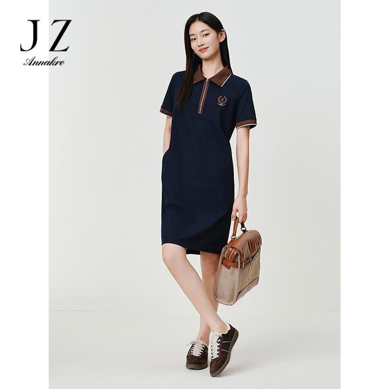 13473893.JUZUI玖姿复古运动风拼接撞色直筒连衣裙女夏季新款JTFX50025