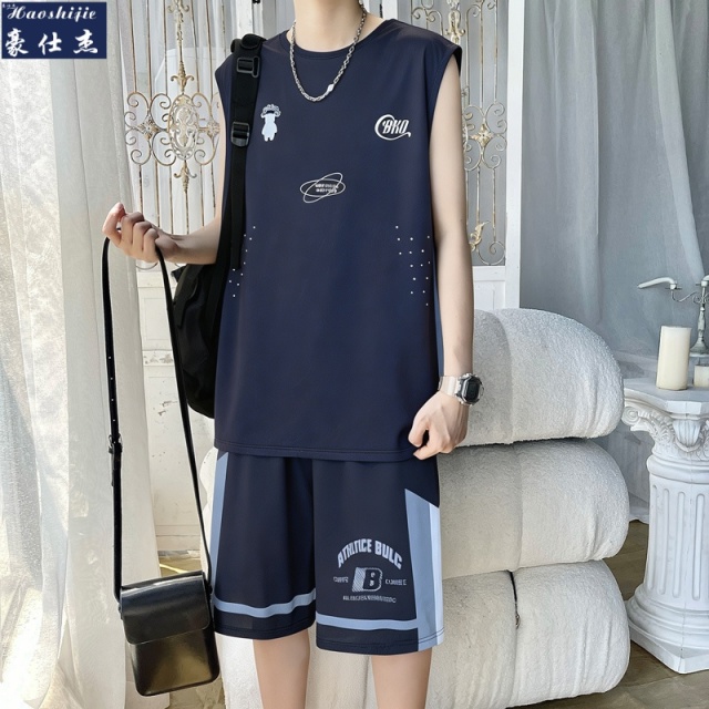 13482482.速干篮球服套装男款无袖背心短裤运动夏季两件套