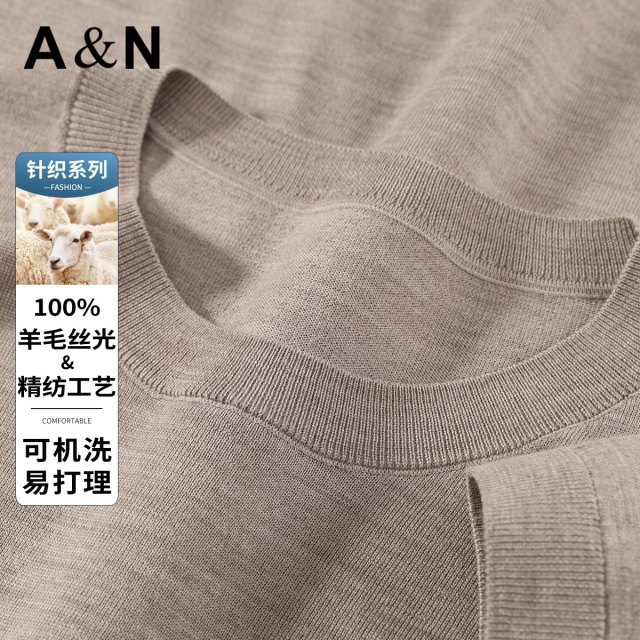 13481498.【精纺丝光羊毛】轻奢简约短袖T恤男夏季可机洗圆领针织半袖